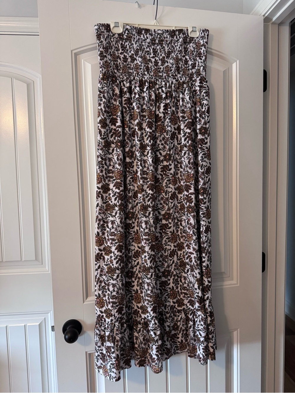 Brown Floral Strapless Maxi Dress